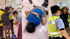 上海南京路 超天酱快闪店 上演真人血案 粉红地毯染血 持刀伤人现场被按倒!